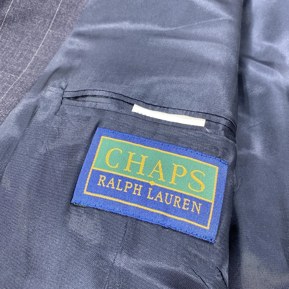 Vintage Chaps Ralph Lauren Suit Jacket Mens 48 Blue Striped Wool 2-Piece